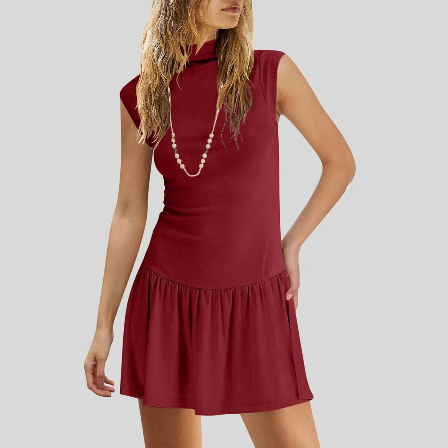 Womens Summer Modal Tank Mini Dress 2025 Fashion Stand Collar Cap Sleeve Ruffle Cute Beach Casual Vacation Dresses