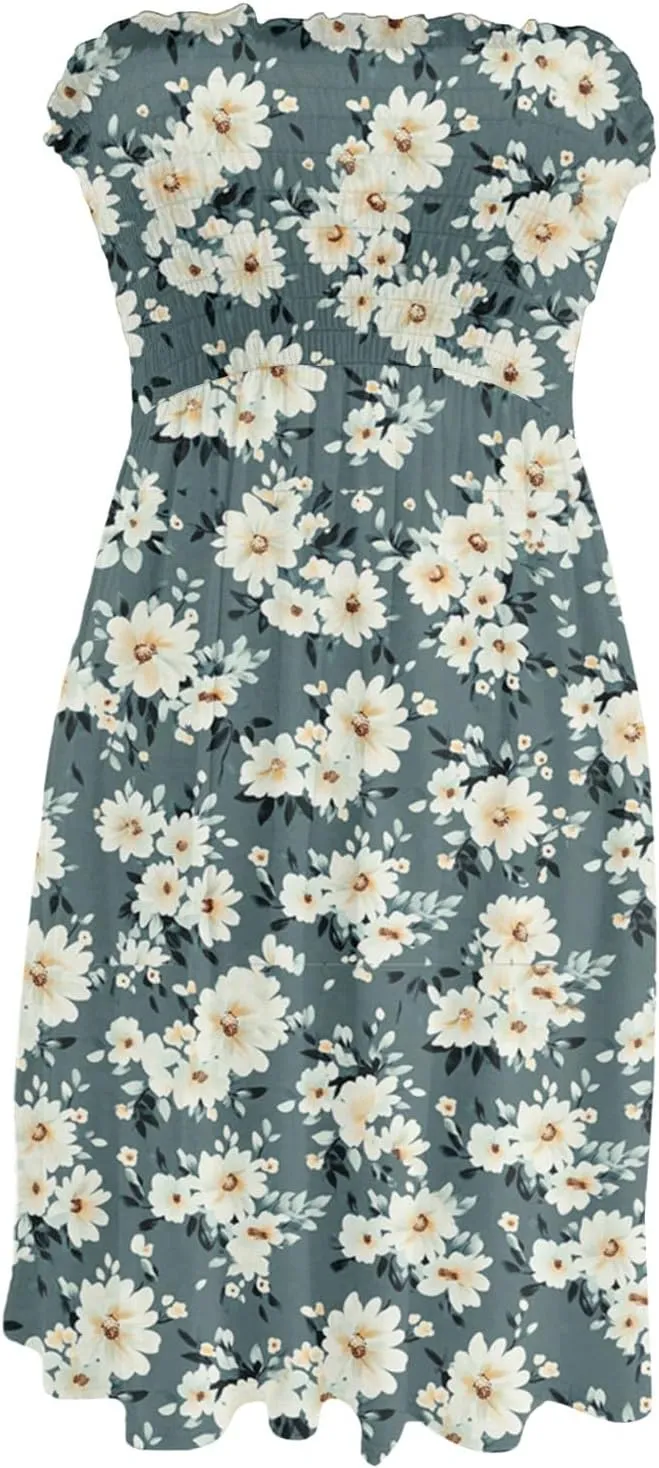 Womens Summer Sexy Strapless Tube Dresses Flowy Ruffle Boho Vivid Floral Mini Dress Backless A Line Short Sundress