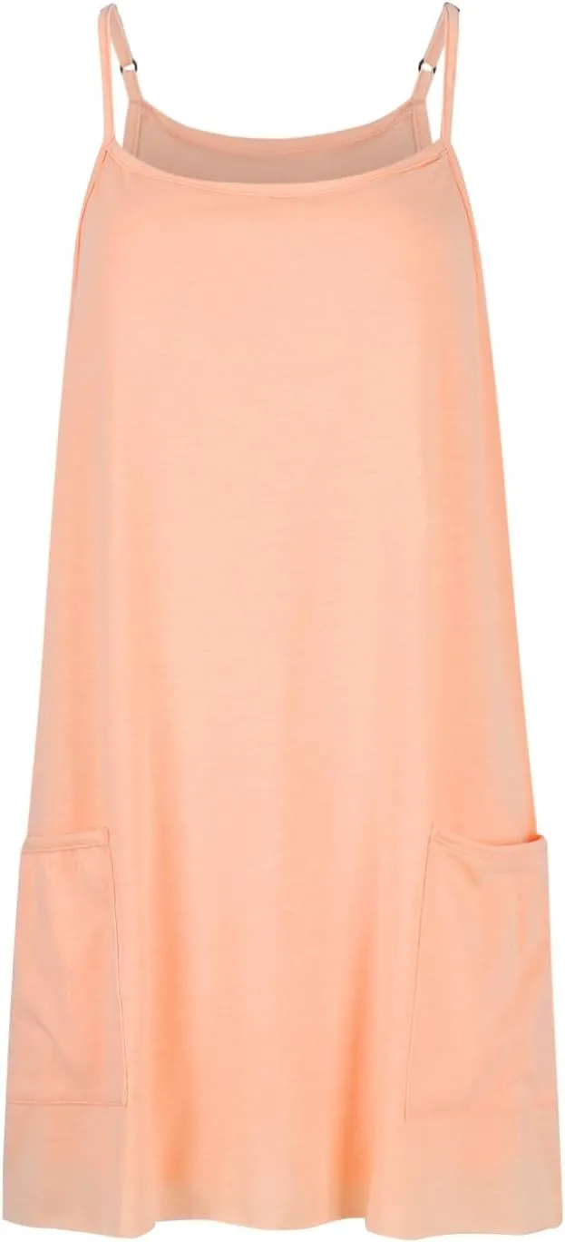 Womens Summer Sleeveless Mini Dress V Neck Spaghetti Strap Sundress Athletic Short Dress with Pockets