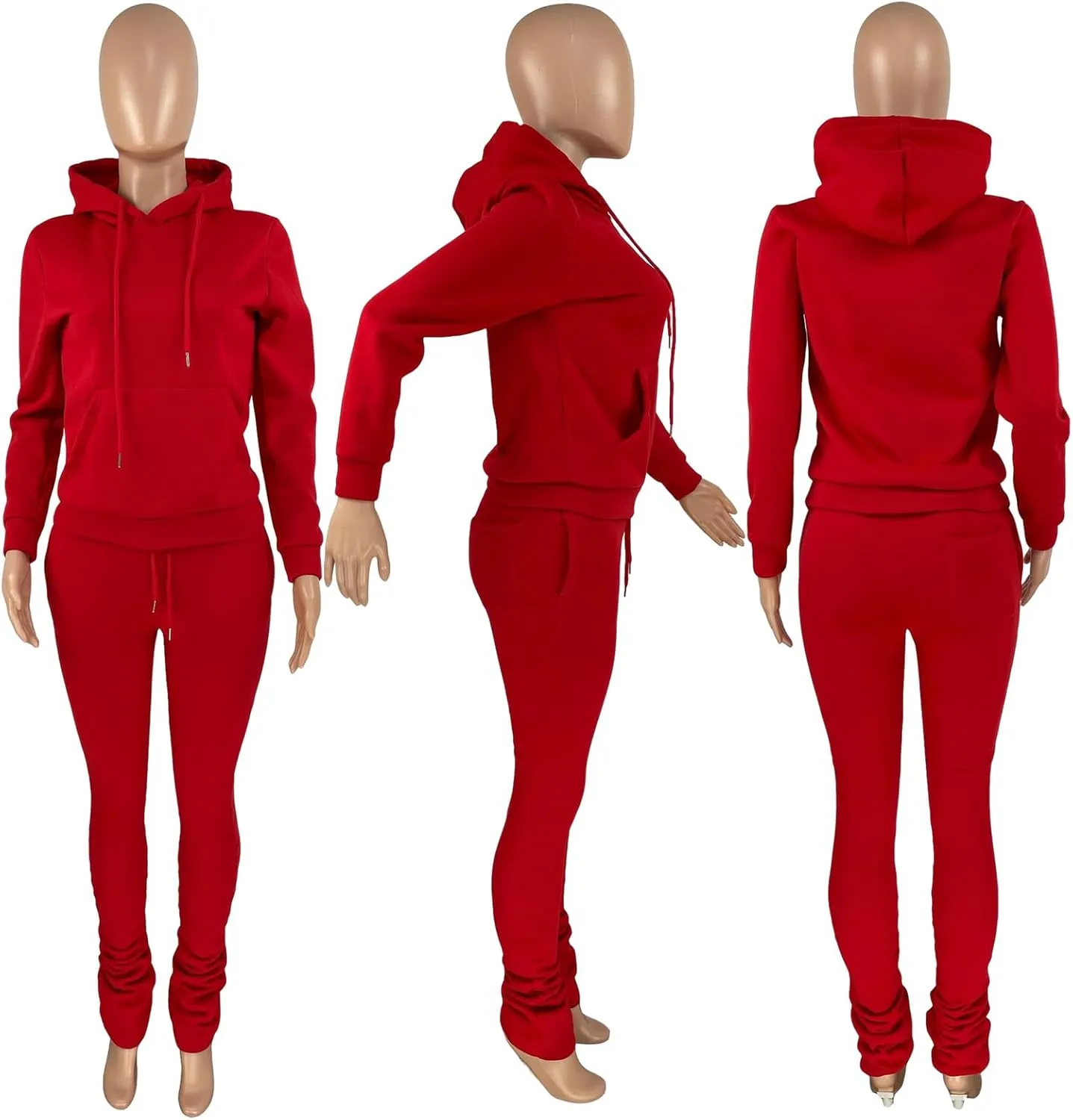 Women's Sweatsuits Sets Fleece 2 Piece Outfits Hooded Sweatshirts and Stacked Legging Sweatpans Tracksuit Lounge Set