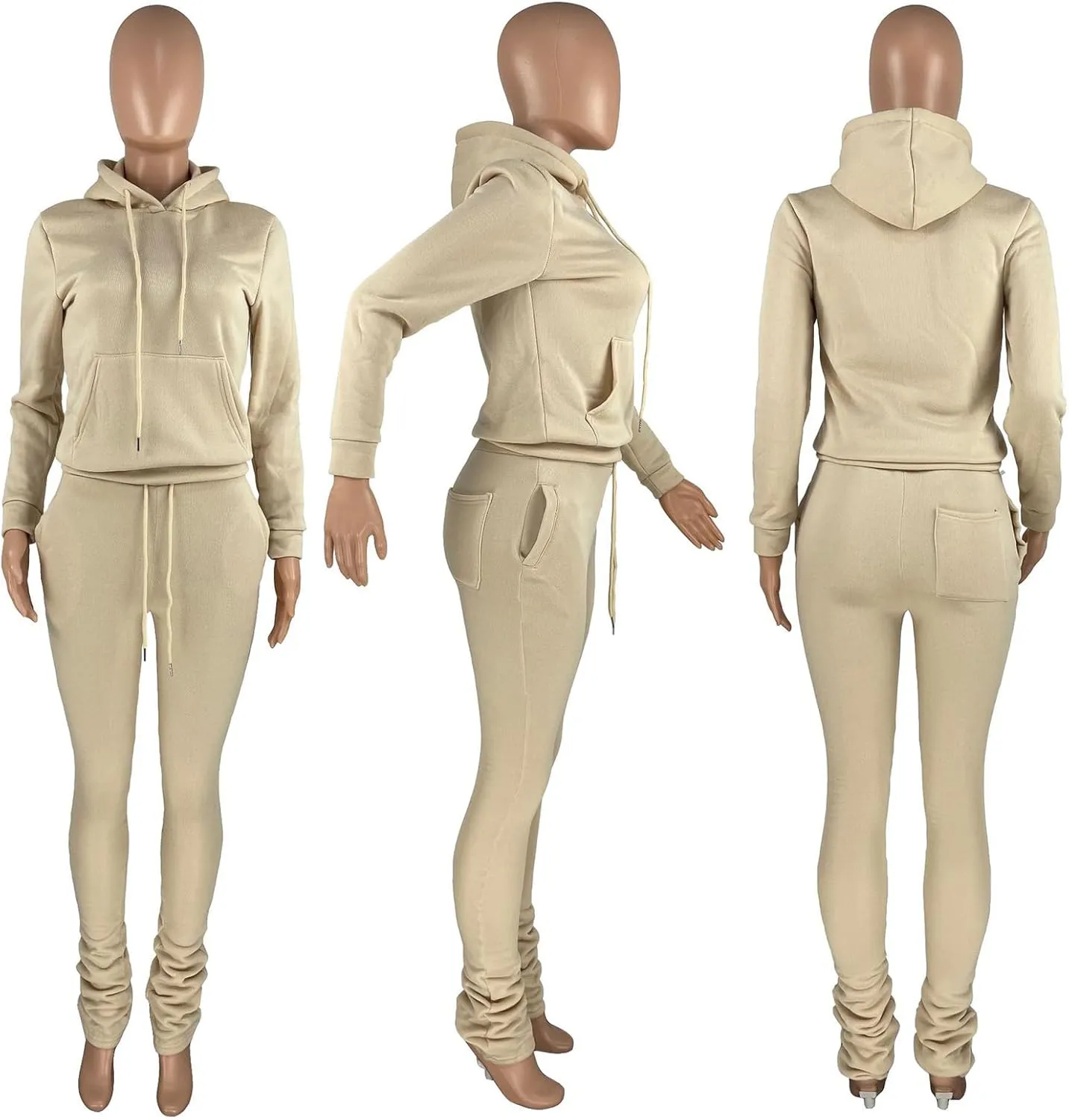 Women's Sweatsuits Sets Fleece 2 Piece Outfits Hooded Sweatshirts and Stacked Legging Sweatpans Tracksuit Lounge Set
