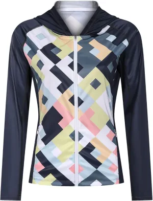 Women's UPF 50  Sun Protection Shirt Printed UV Hoodie Jacket Full Zip with Pockets