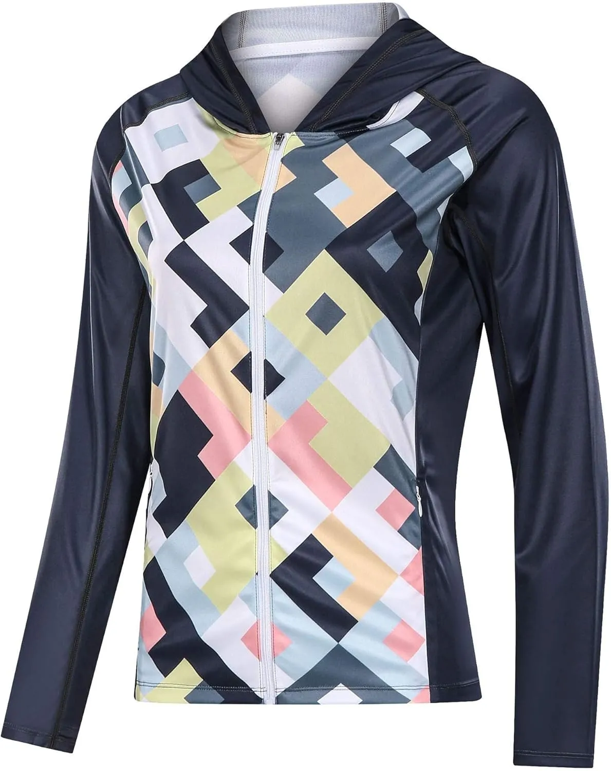 Women's UPF 50  Sun Protection Shirt Printed UV Hoodie Jacket Full Zip with Pockets