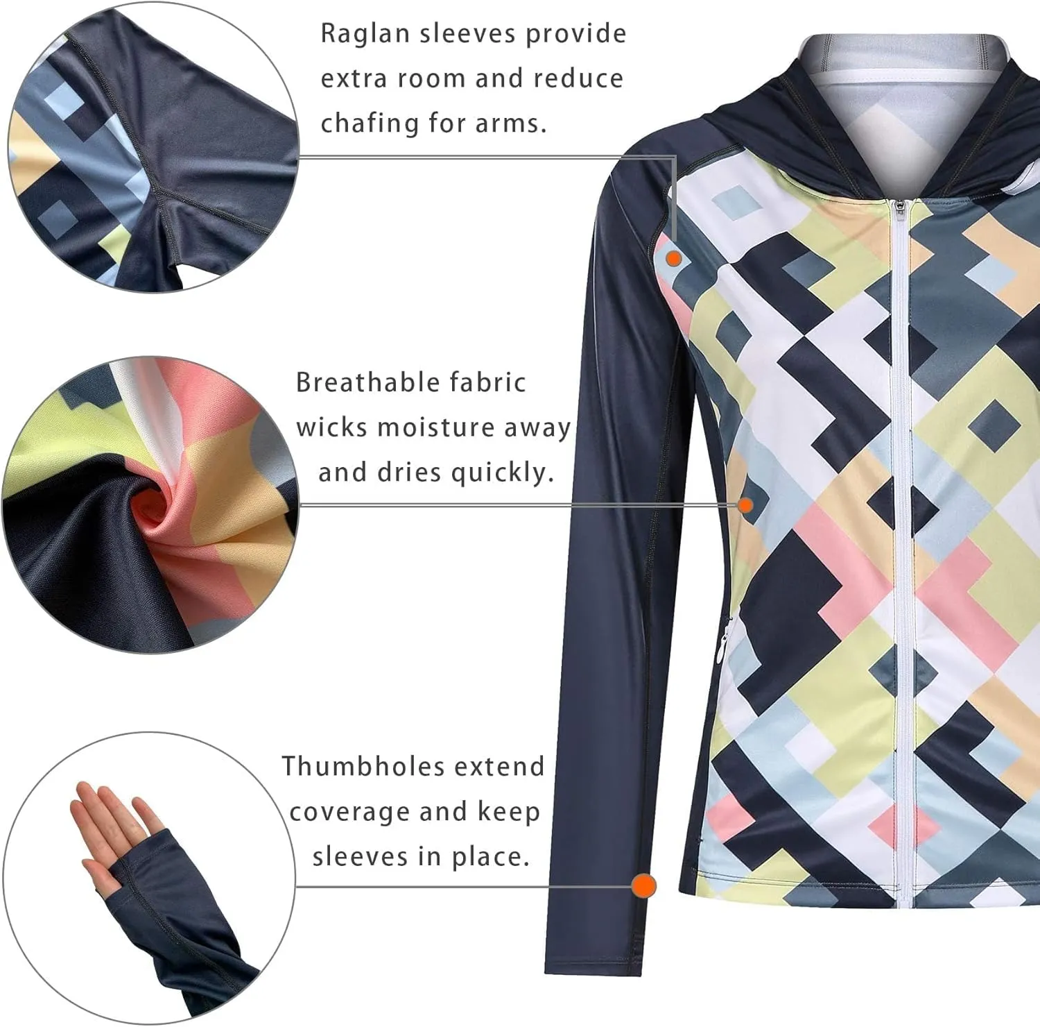 Women's UPF 50  Sun Protection Shirt Printed UV Hoodie Jacket Full Zip with Pockets