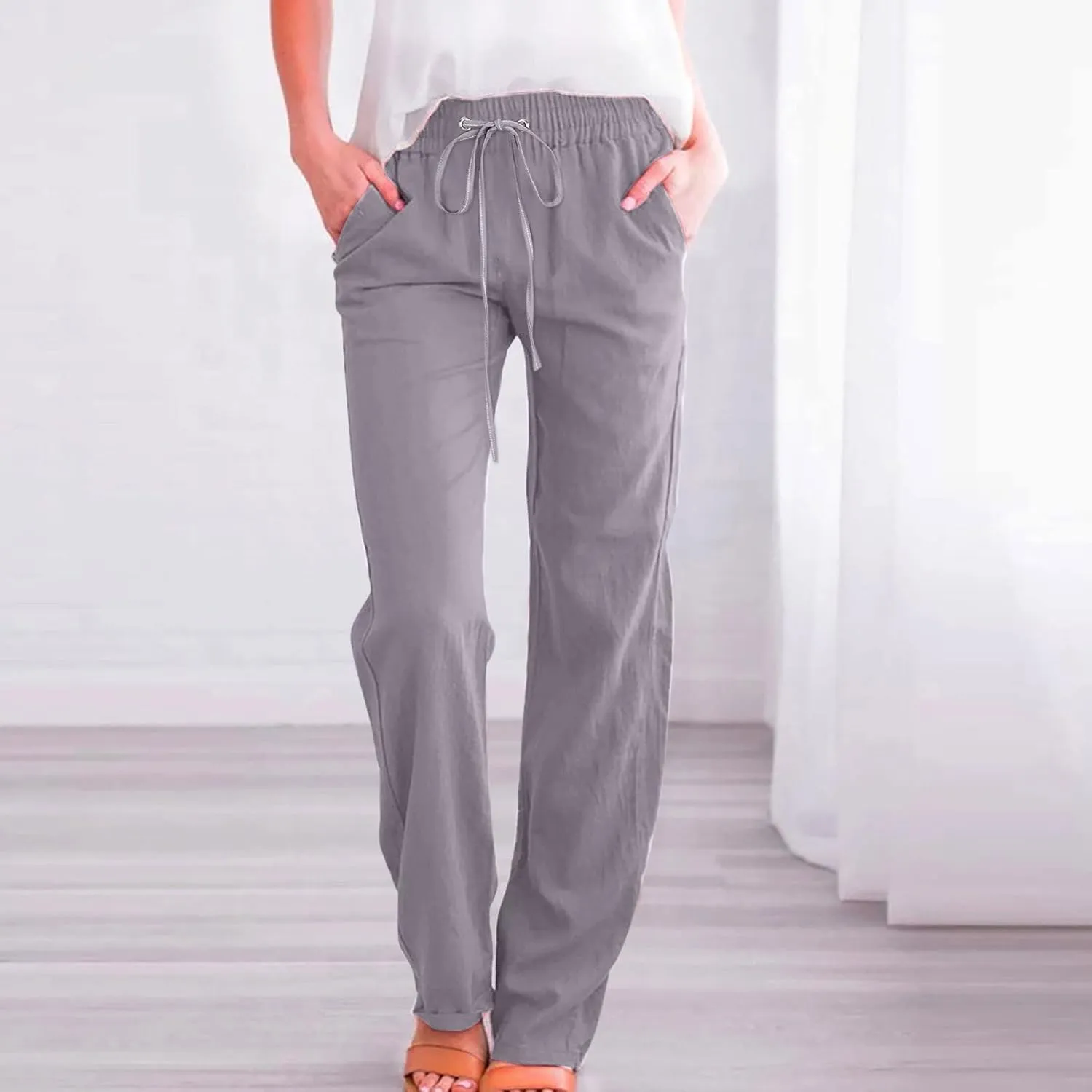 Womens Wide Leg Sweatpants Winter Streetwear Outfits Thermal with Pockets Elastic Waist Fleece Lined