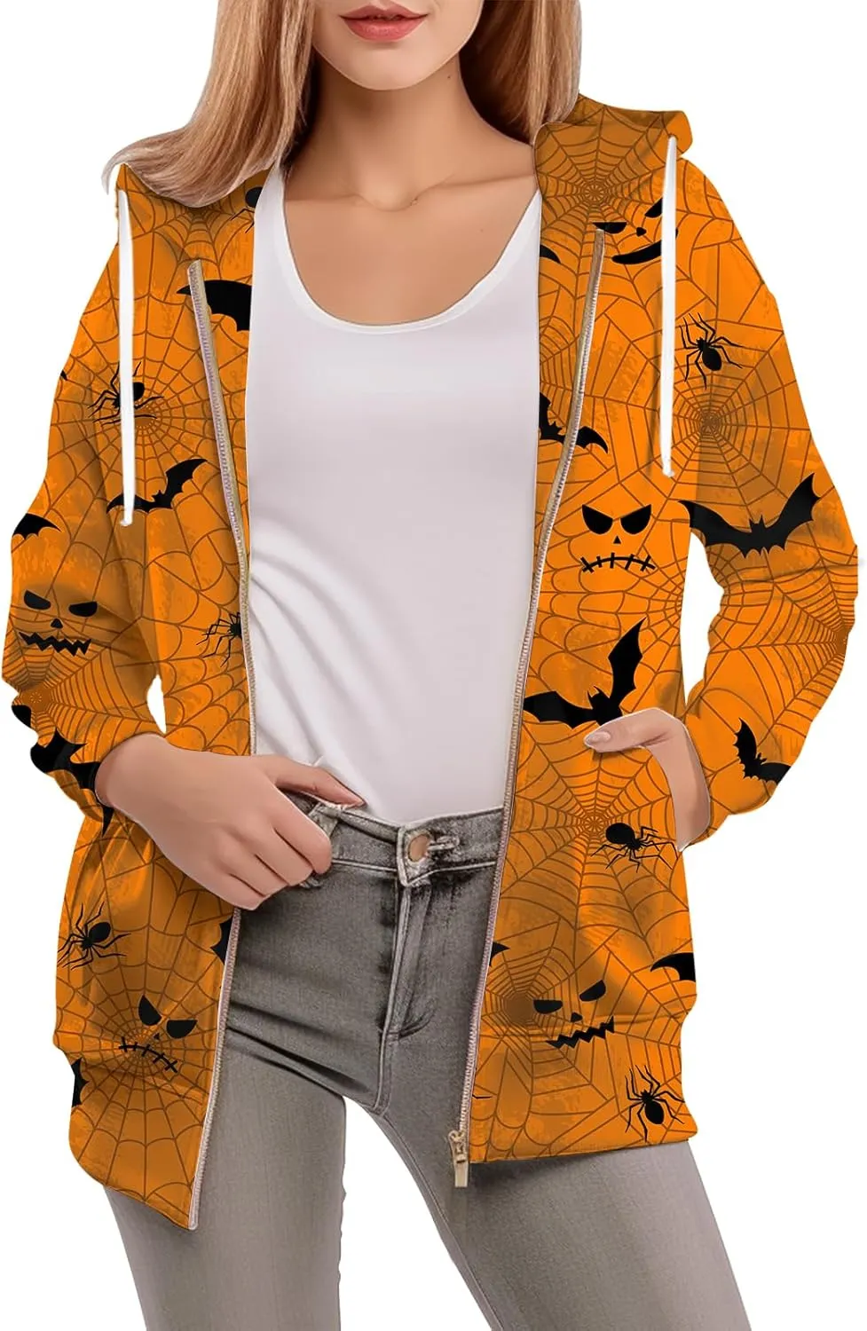 Womens Zip Front Plaid Sweatshirts Print Hoodie Fall Jackets Long Sleeve Casual Drawstring Clothes