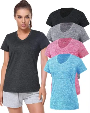 Xelky 3-4 Pack Women's Dry Fit Tshirt Short Sleeve Moisture Wicking Athletic Shirts Sport Activewear Tee V Neck Workout Top