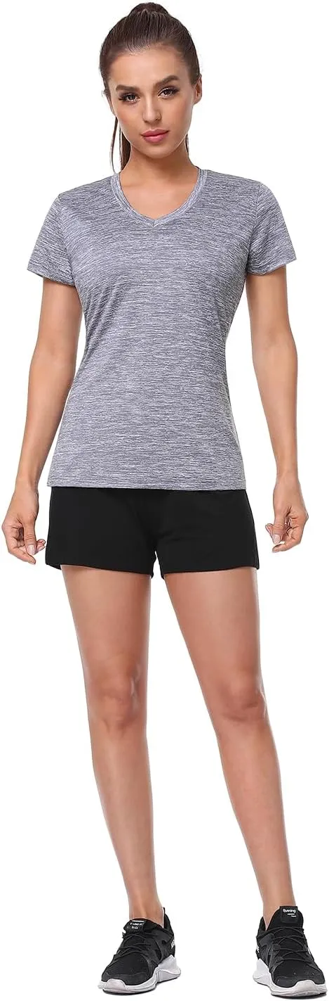 Xelky 3-4 Pack Women's Dry Fit Tshirt Short Sleeve Moisture Wicking Athletic Shirts Sport Activewear Tee V Neck Workout Top