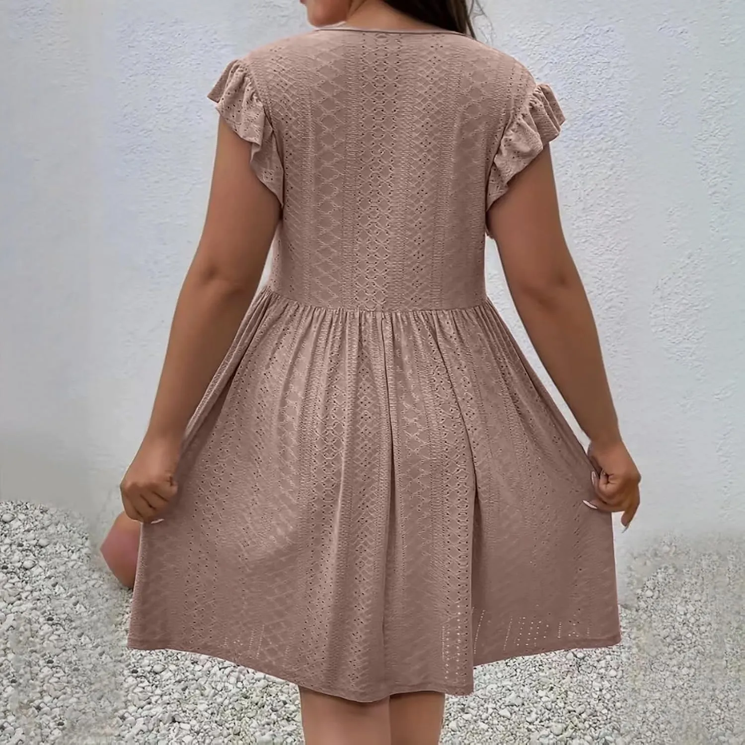 Xiaojmake Summer Casual Boho Dresses for Women 2025 A-Line Ruffle Sleeve Dress Keyhole Beach Vacation Flowy Mini Dresses