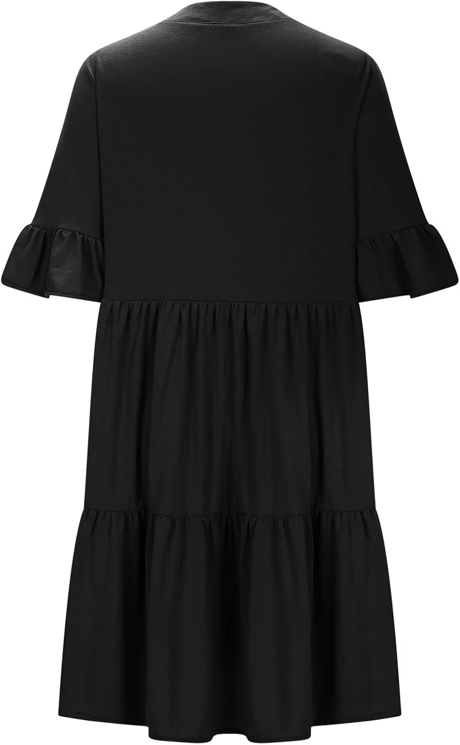 XUNRYAN Womens Summer Babydoll Dresses V-Neck Casual Short Sleeve Tiered Ruffle Mini Dress Pockets Loungewear Fashion Clothes