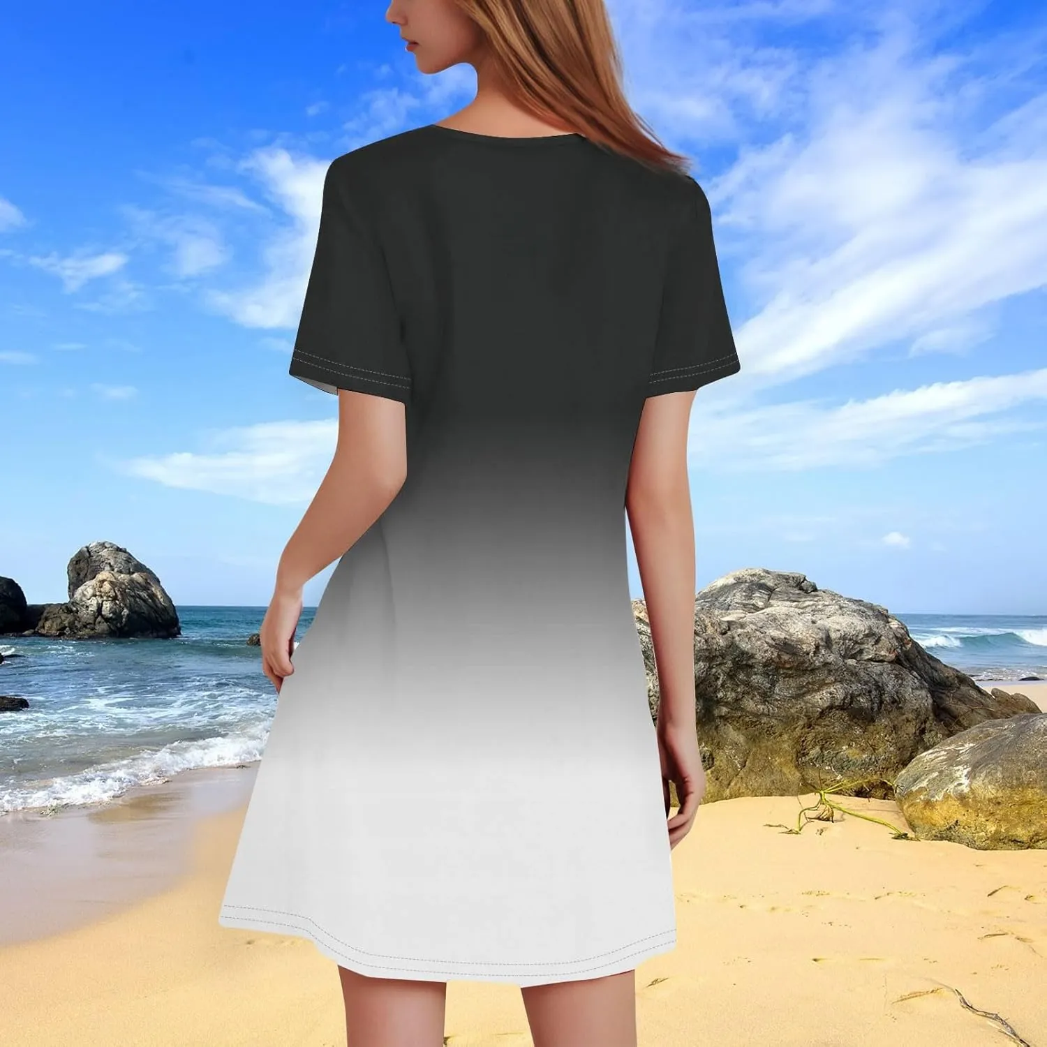Yesunpxs Summer Dresses for Women 2025 Short Sleeve Beach Mini Dress Solid Loose T Shirt Dress Casual Flowy A-Line Dresses