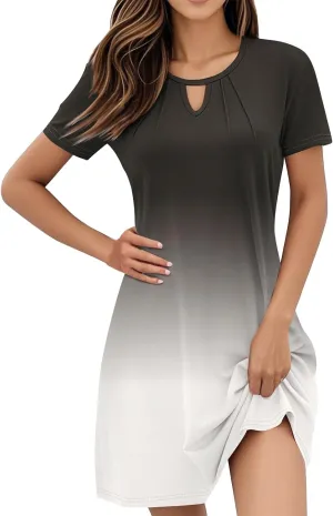 Yesunpxs Summer Dresses for Women 2025 Short Sleeve Beach Mini Dress Solid Loose T Shirt Dress Casual Flowy A-Line Dresses