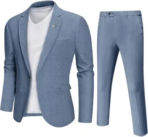 YND Men's 2 Piece Casual Linen Suit Set, Regular Fit Lightweight Blazer Jacket and Pants for Wedding, Business, Party