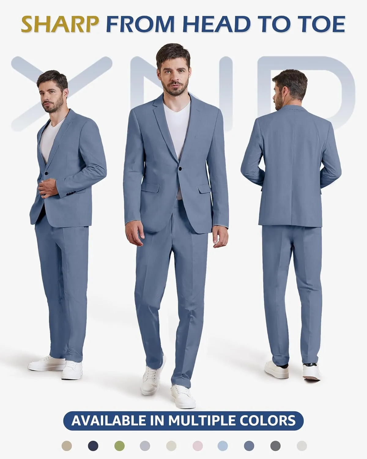 YND Men's 2 Piece Casual Linen Suit Set, Regular Fit Lightweight Blazer Jacket and Pants for Wedding, Business, Party