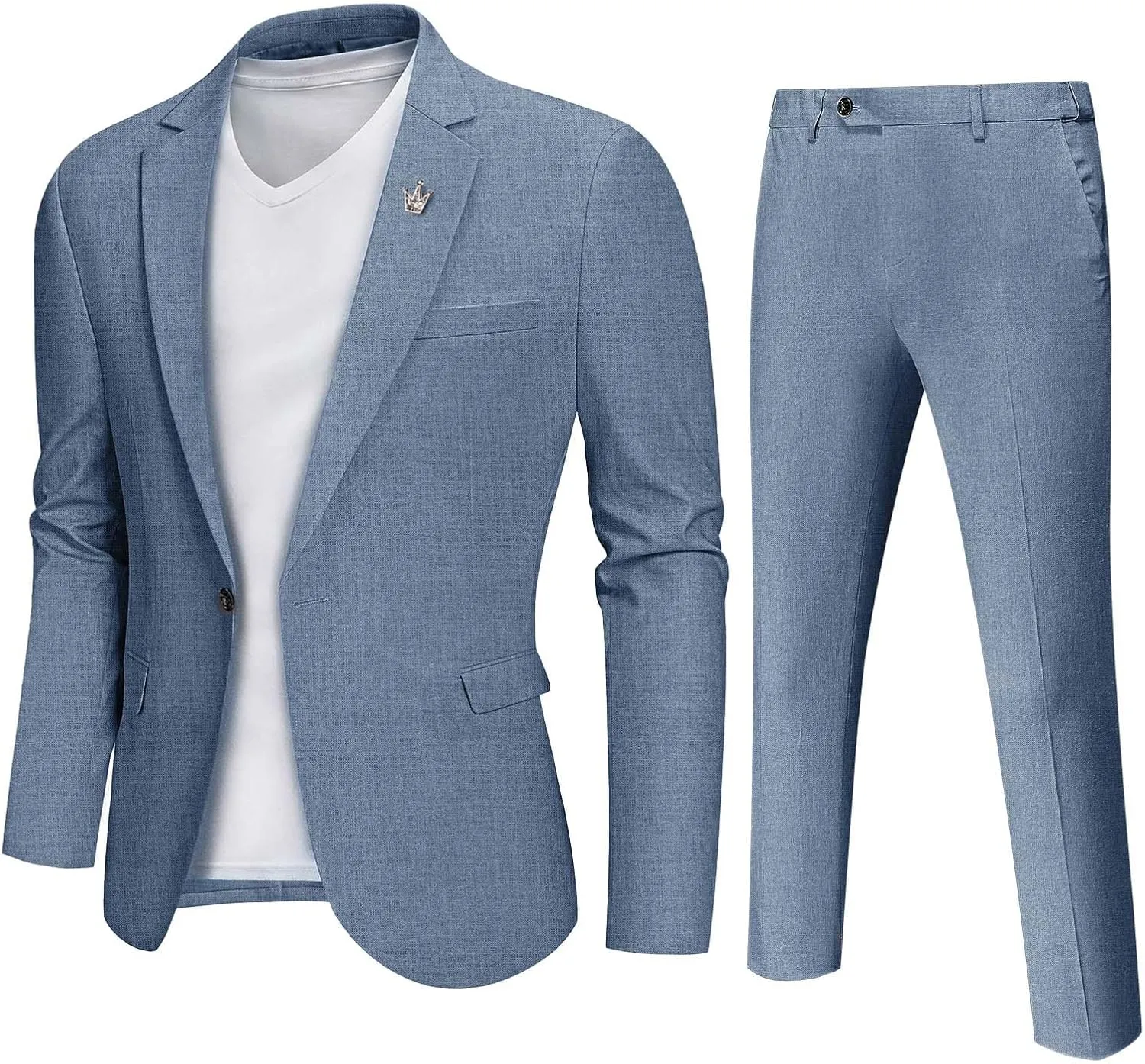YND Men's 2 Piece Casual Linen Suit Set, Regular Fit Lightweight Blazer Jacket and Pants for Wedding, Business, Party