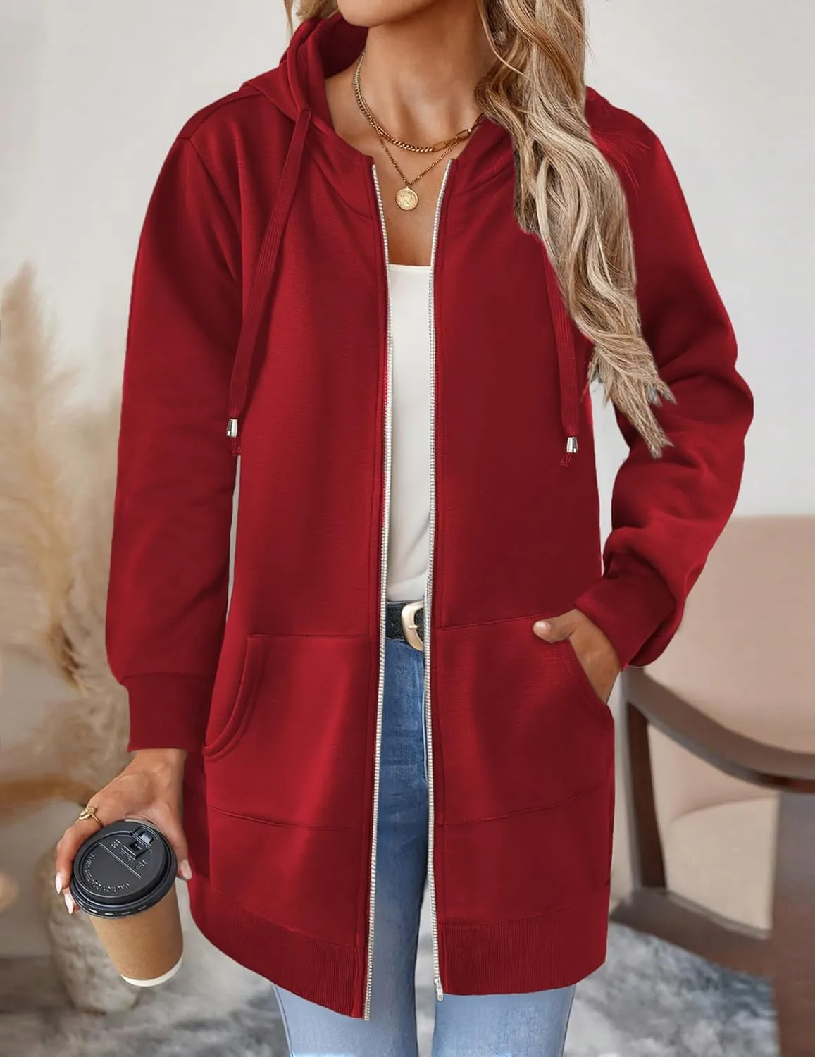 Zeagoo Zip Up Hoodies For Women Long Sleeve Oversized Sweatshirts Casual Lightweight Fleece Jackets With Pockets