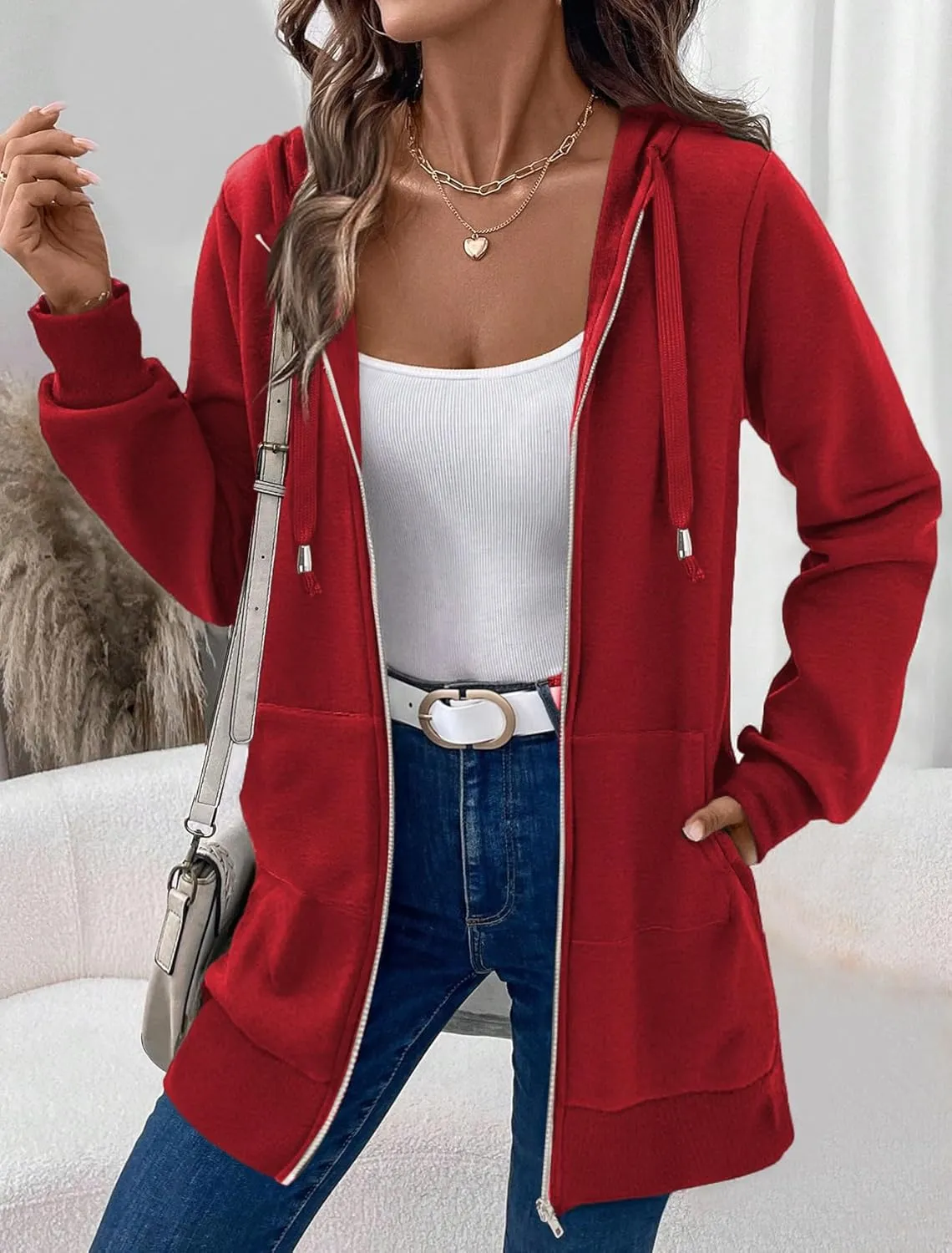 Zeagoo Zip Up Hoodies For Women Long Sleeve Oversized Sweatshirts Casual Lightweight Fleece Jackets With Pockets
