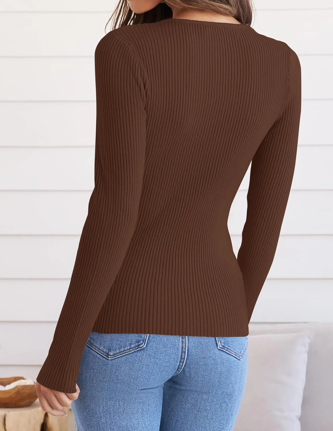 ZESICA Women's Long Sleeve Crewneck Shirts Spring Knit Sweater Slim Fitted Casual Basic Tee Tops