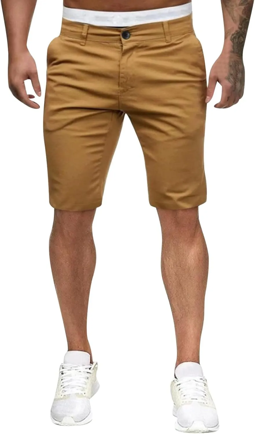 ZYXTIM Mens Chinos Skinny Flat Front Golf Shorts Zipper Casual Work Dress Shorts Slim Fit Quick Dry Summer Beach Shorts Pants