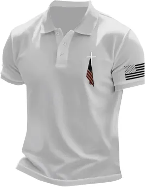 ZYXTIM Patriotic Polo Mens T-Shirts American Flag Button Up Stand Collar Coach Shirt Muacle Fit Tactical Military Army Tops